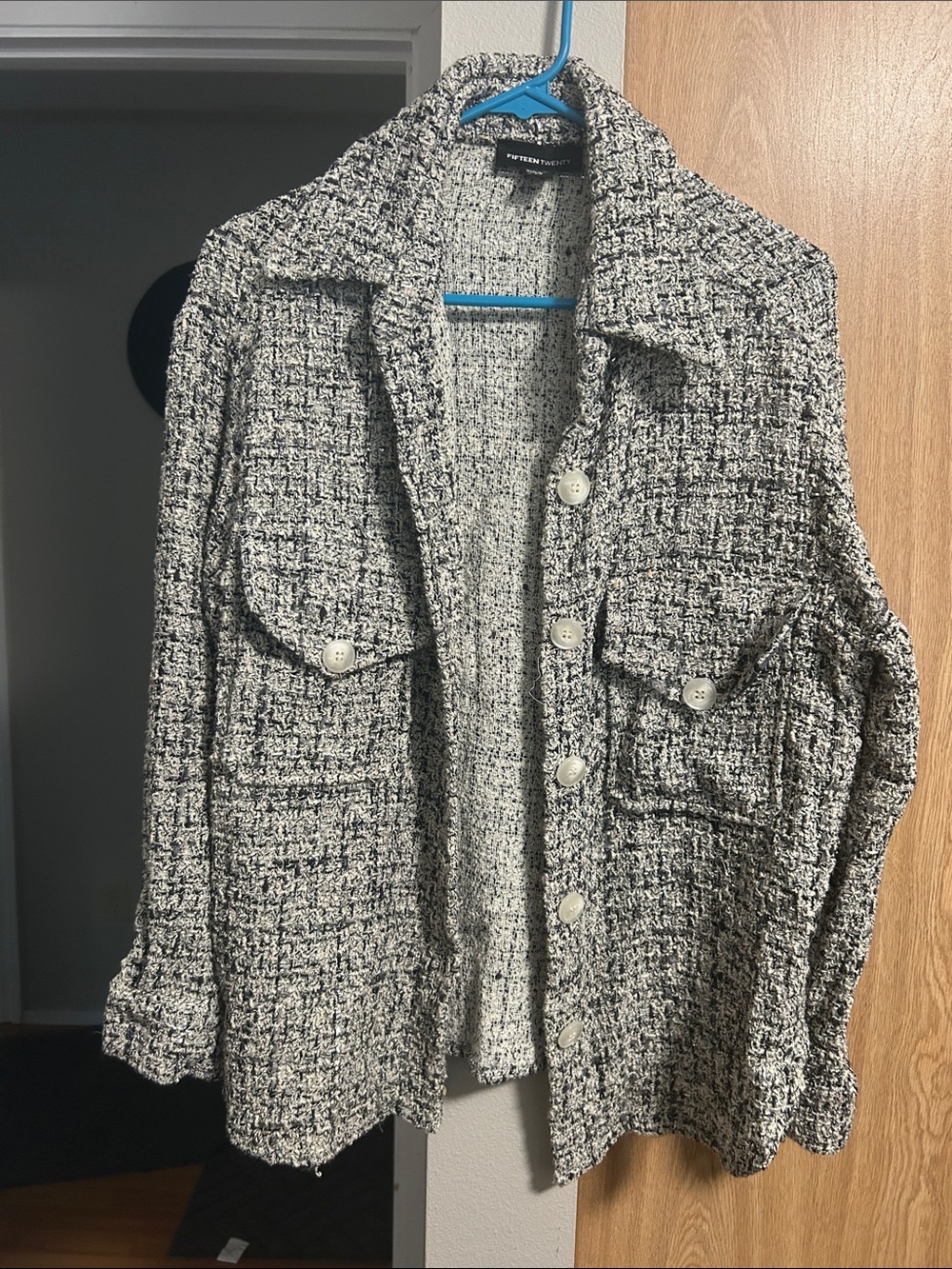 Fifteen Twenty Black and White Tweed Button-Front Blazer